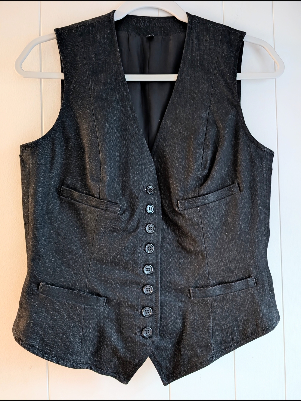 Ralph Lauren Black Label Black Tailored Denim Vest, Sz. 6